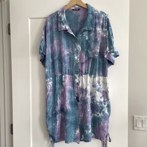 BloomChic Tie Dye Romper Short Sleeve Rayon Festival Womens Plus Size 18/20